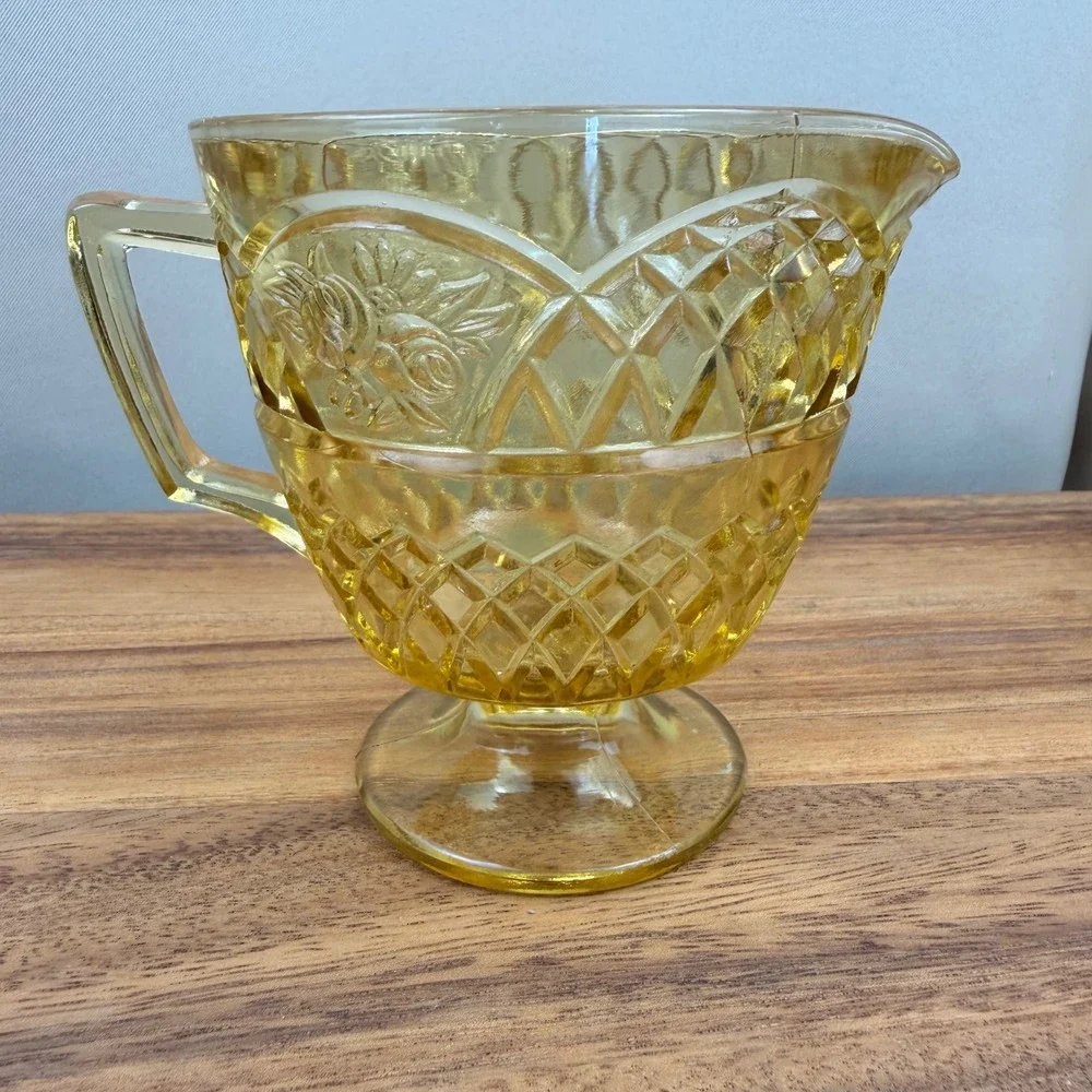 Federal Glass Rosemary Mayfair Yellow Depression Glass Creamer and Sugar Set